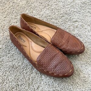 Born Footwear Brown Woven Leather Flats